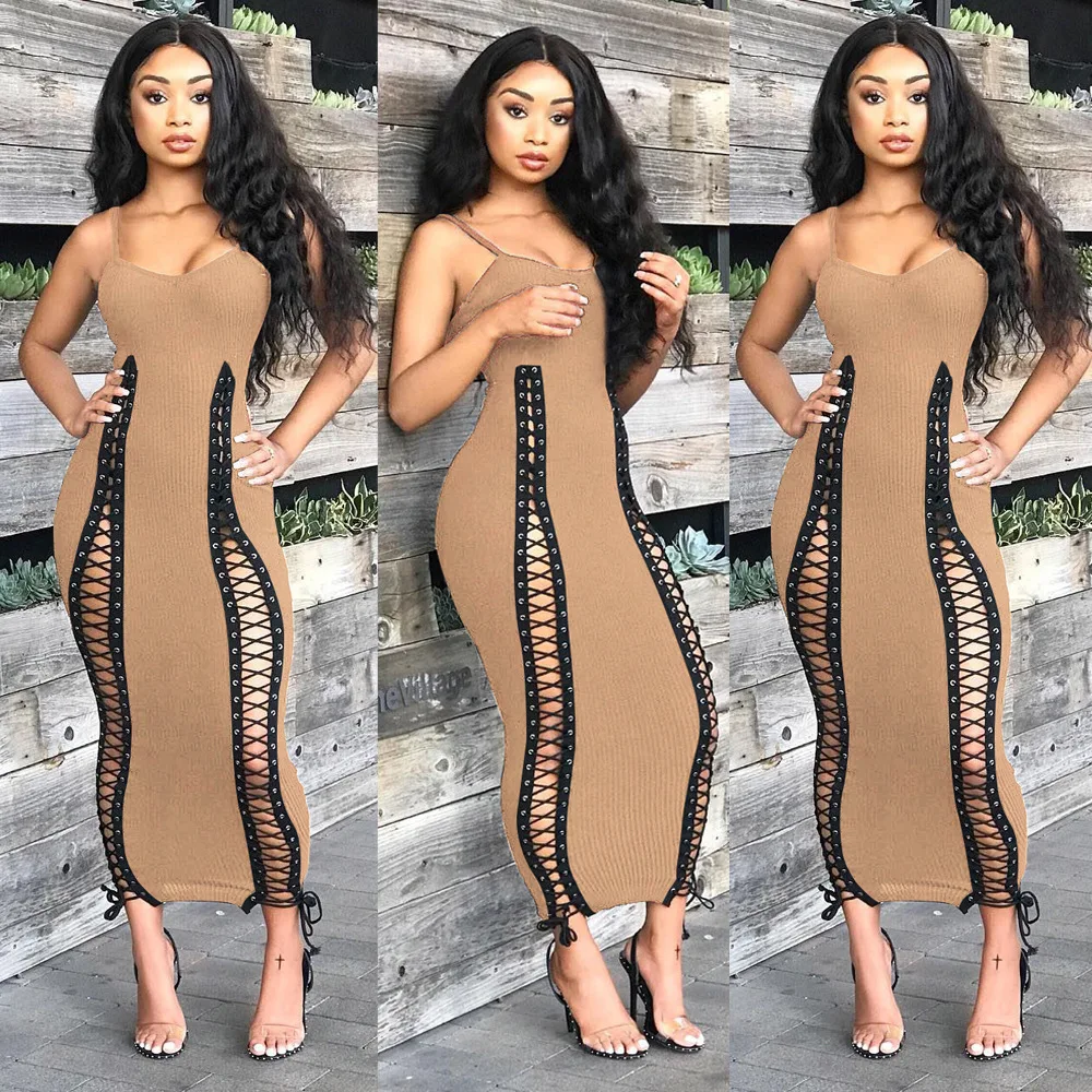 
Hollow Out Bodycon Dress 2019 Women Clothing Europe and America Strap Sleeveless Club Dresses 