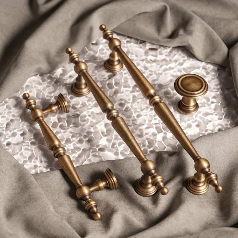 Brass Vintage Furniture Handle Bronze Wardrobe Door Drawer Knob Cabinet Luxury Antique Round Turret Copper Pulls