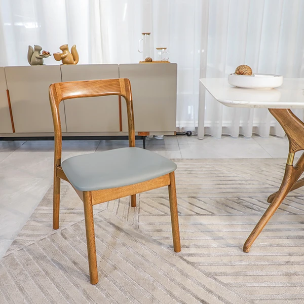 Nordic Restaurant Stackable Oak Walnut Wooden Frame Pu Leather High Back Dining Chair