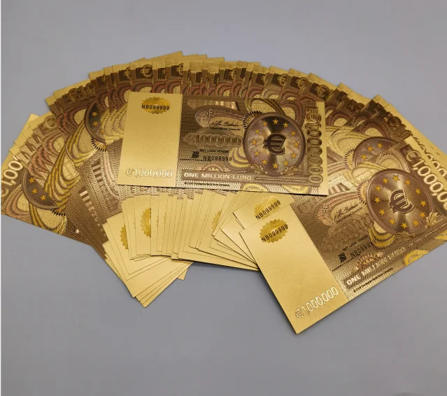 Banknotes 24k Gold Plated euro Commemorative Notes euro Bills Decoration Antique Plated Gold Souvenir 1000000