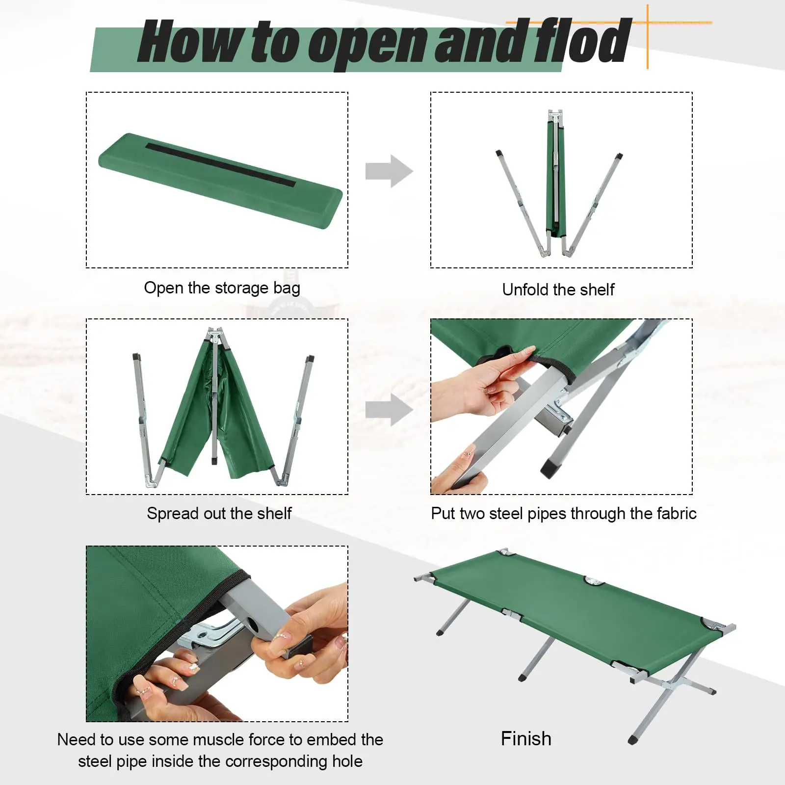 Wholesale Custom Outdoor High Quality 600D Fabric Portable Foldable Bed Cot Adult Camping Folding Sleeping Bed with Carry Bag