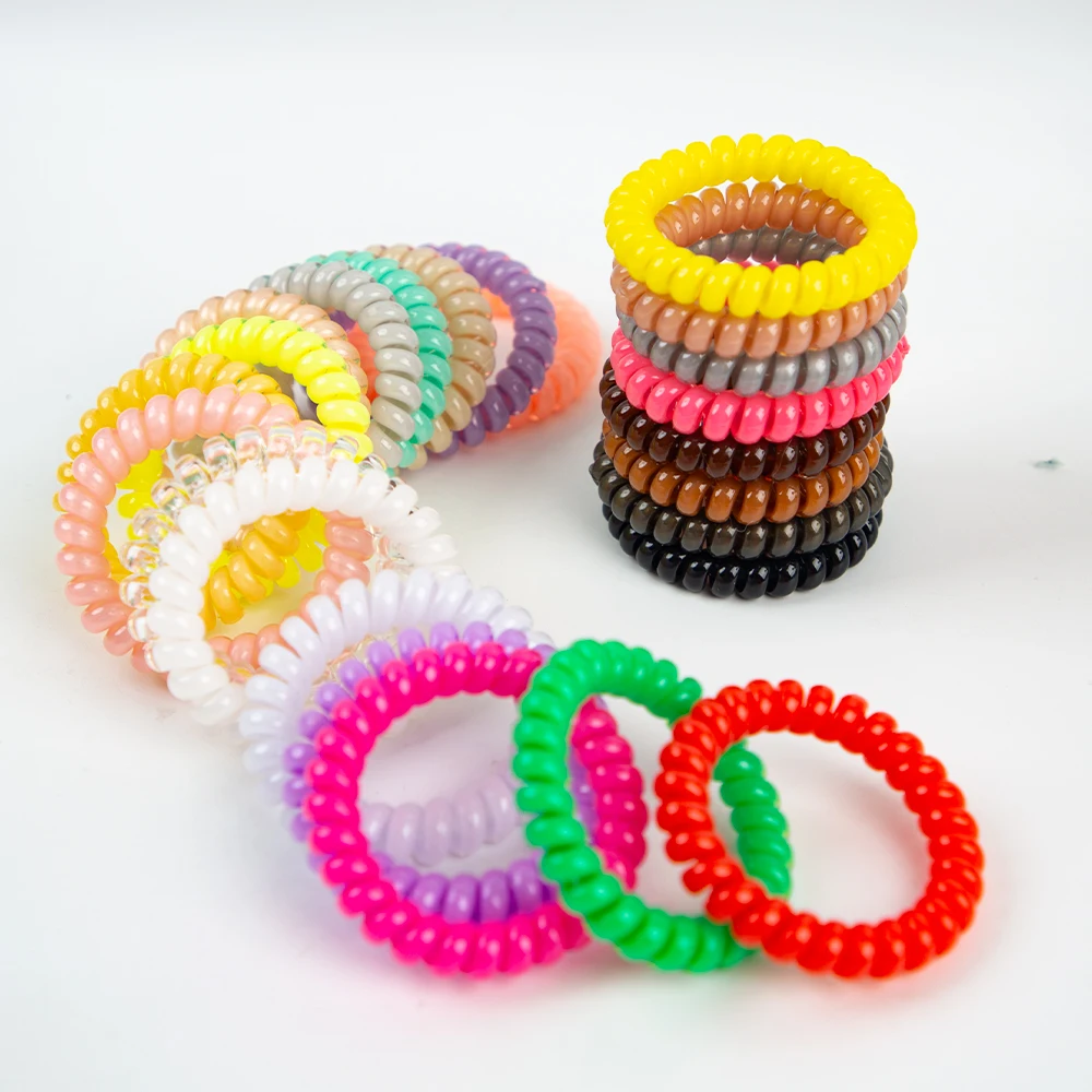Telephone Wire Line Cord Coil Shape Hair Ties Traceless Printed Jelly Elastic Hair Scrunchies Hairdressing Rope OEM/ODM
