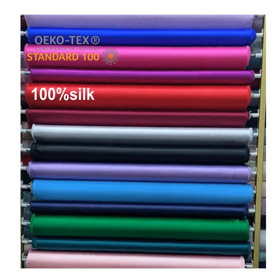 OEKO-TEX100 Certified Pure Mulberry Raw Silk Charmeuse Natural Dyed Satin Fabric for Dresses Weddings Curtains Sofas for Girls