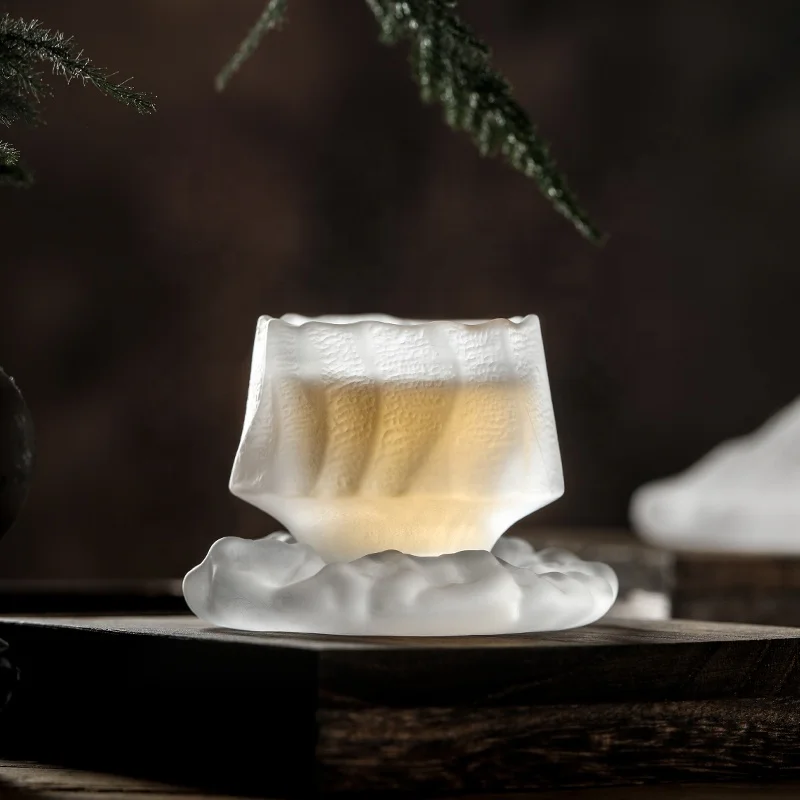 Wholesale Japanese Glass Frozen Burn Cup And Dish Custom Logo Small Tea Cup Glass Tea Set For Home