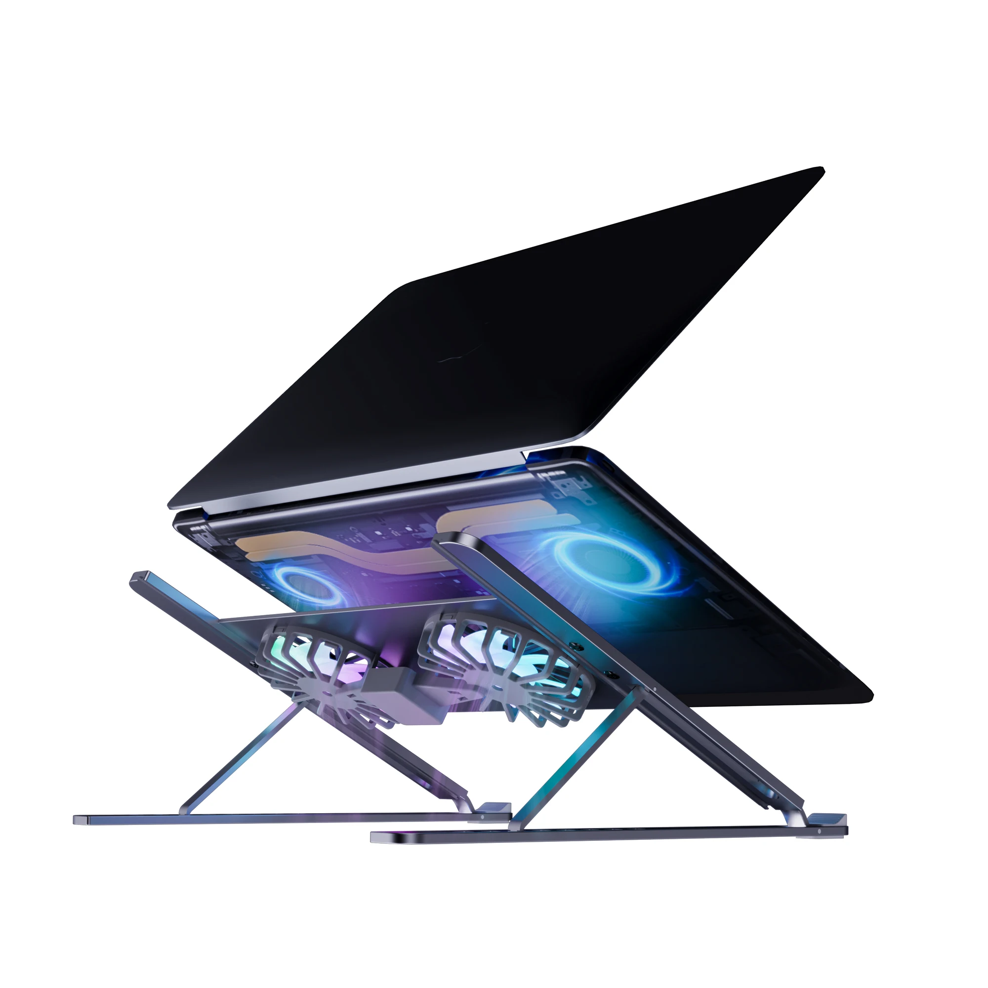 2023 Newest Foldable Tablet Computer Riser Height Adjustable Cooling Pads Portable Ergonomic Aluminium Laptop Stand With Fan