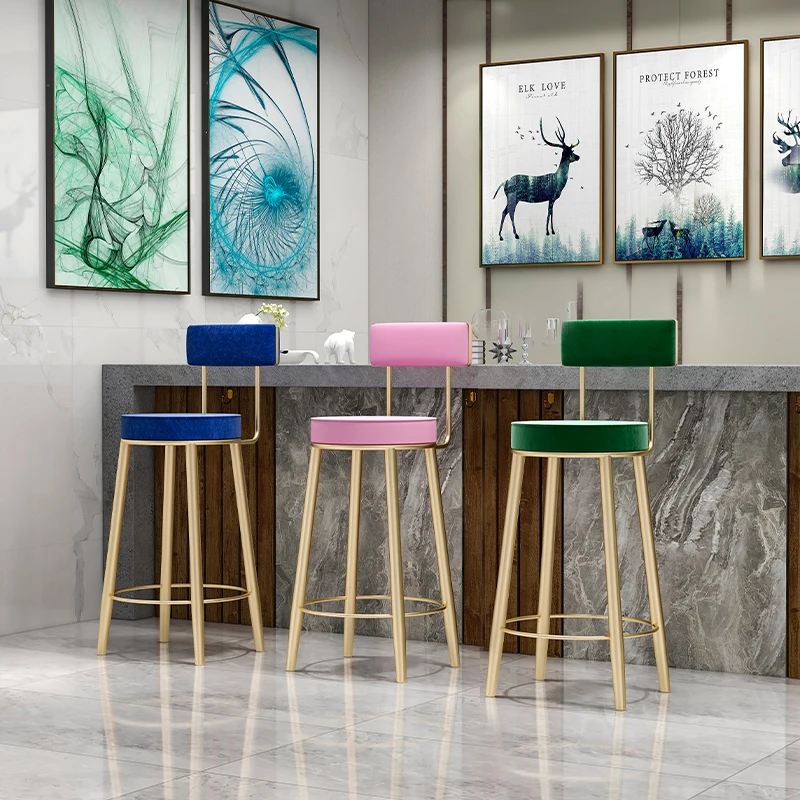  pink kitchen stool high chair modern style restaurant dining chairs With Back Rest designe coffee shop velvet leather