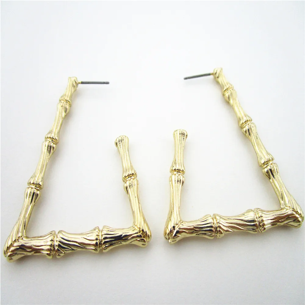 gold plated geometric hoop of bamboo earring