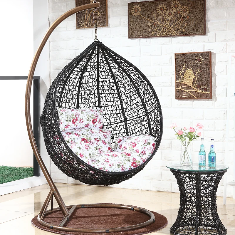 Factory Direct Sale Cheap Wicker Adjustable Single Rattan Patio Swing Chair Nest Ceiling Rocking  Black Egg Swing