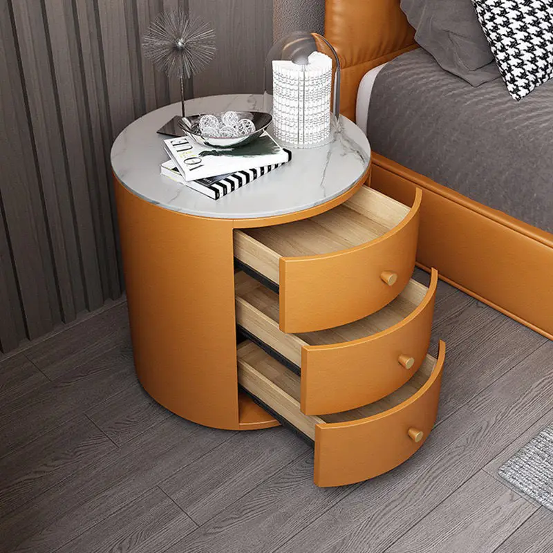 Xijiayi Luxury Smart Nightstand Phone Wireless Charger Bedside Cabinet Round Wooden Bedside Table With Led Light