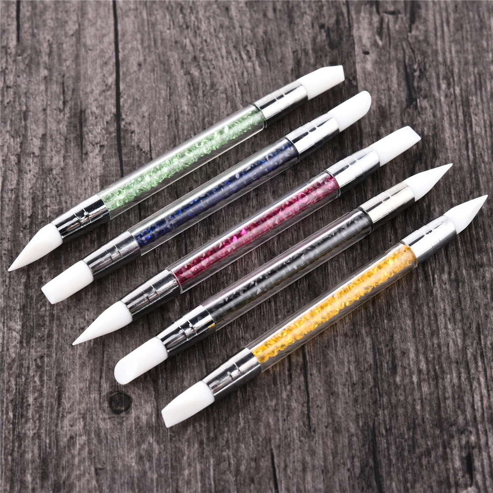 Nail art tools 5pcs/set Nail Art Design Nylon Hair Rubber Silicone Tip Nail Polish Applicator Painting Pen