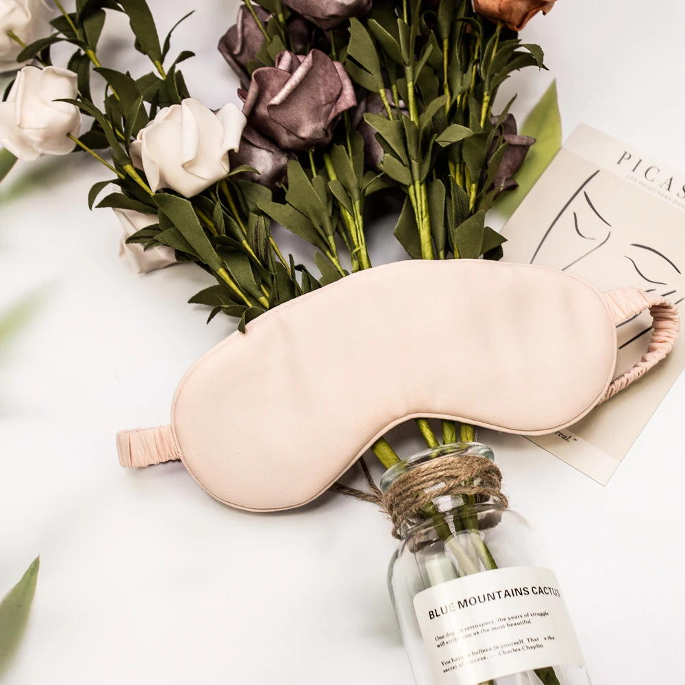 New Product 100% Rose Fiber Fabric Peach Rose Pink Color Padded Eye Mask For Sleeping