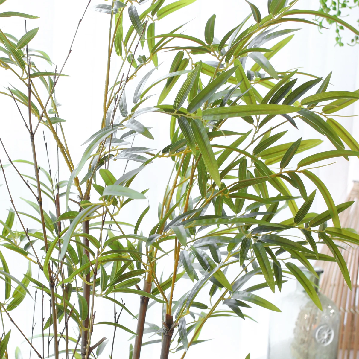 Decorative Outdoor Plastic Leaf  Plant Tree Artificial Bamboo With Real Pole