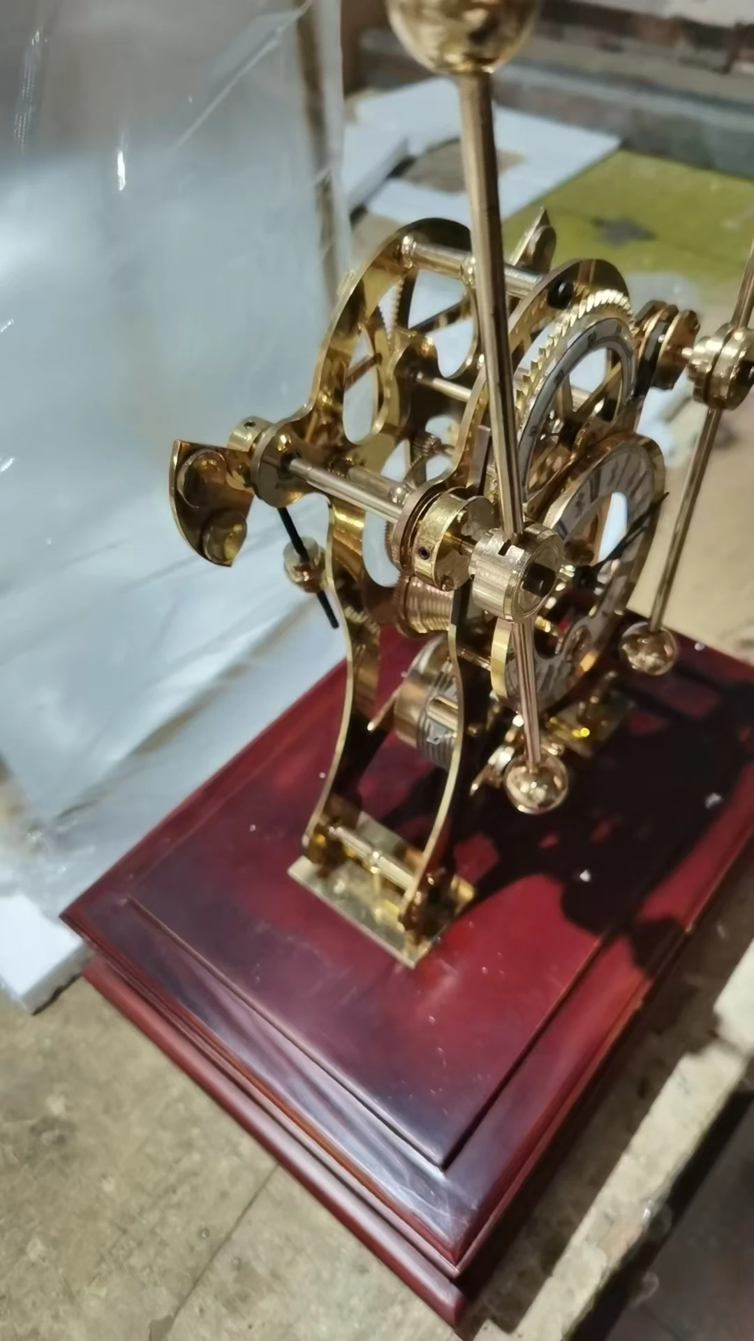 18th England  Antique Gilt Gold Plated  Polished Brass Mechanical Devon / skeleton/Grasshopper /Double Pendulum Table Sea Clock