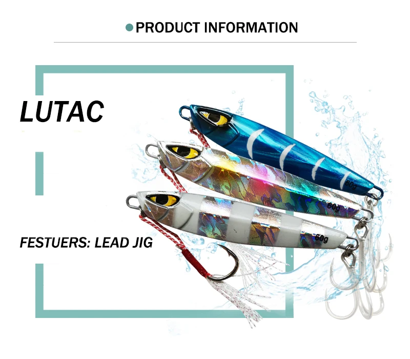 LUTAC 15g/20g/30g/40g/60g Bait Jig Metal Hard Fishing Lure  Fast Jigging Fishing Lure With Hook