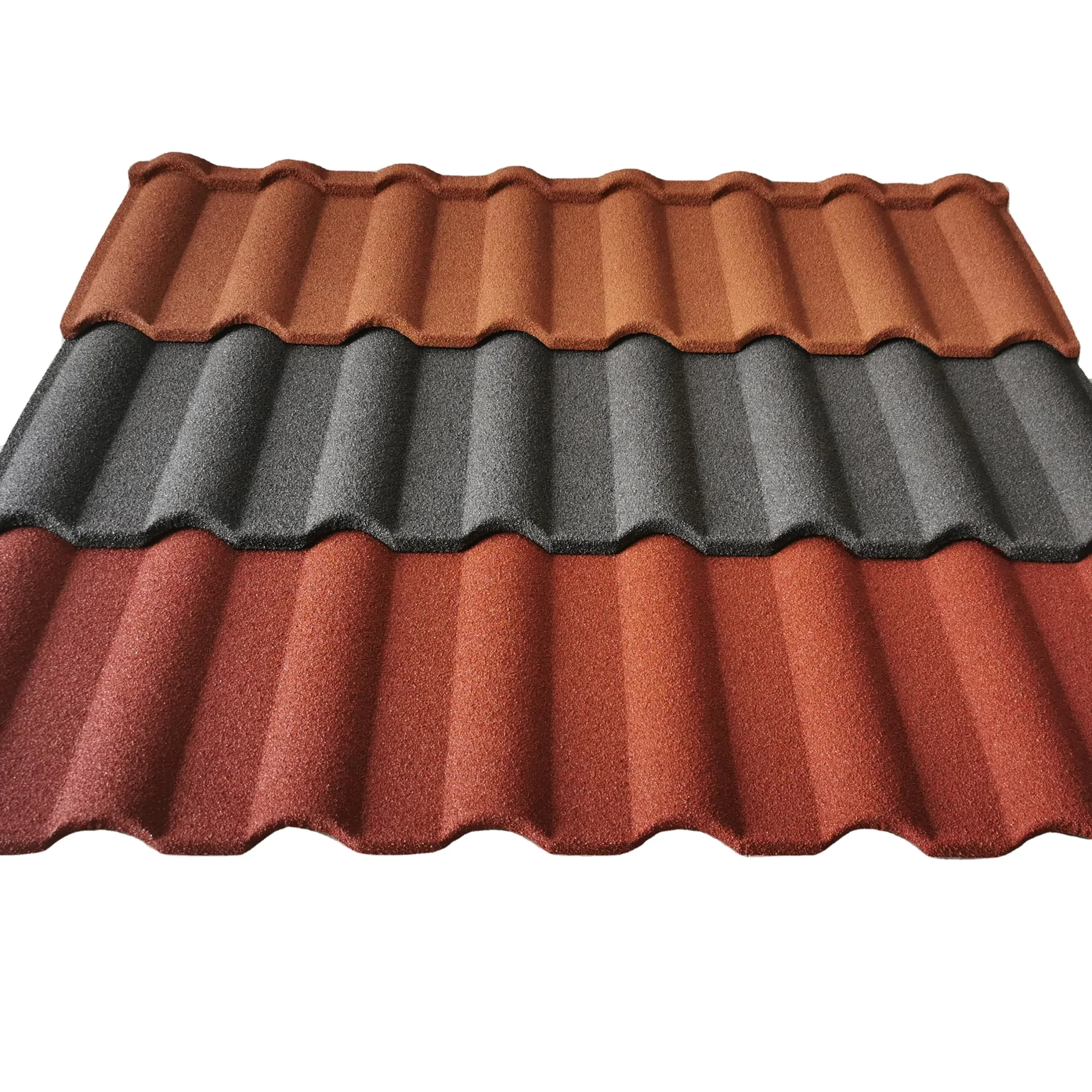 Good quality PVC wave roof tile ex-trader machine PVC roof tile 0.3mm - 0.5mm steel sheets based Black Stone chips coated steel