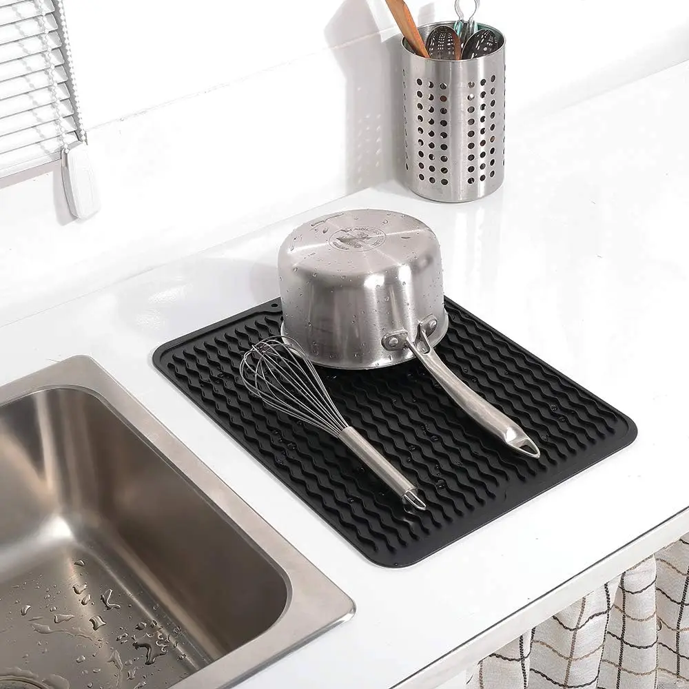 Multiple Usage Large Sink Mat Drain Pad For Drying Dishes Silicone Dish Drying Mat For Kitchen Counter