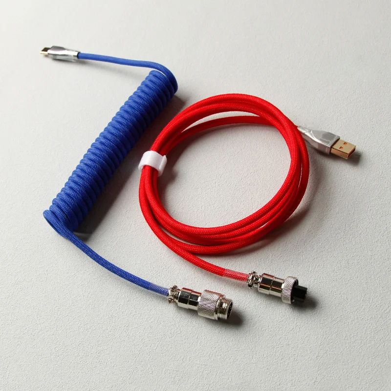 Custom Nylon Braided Gx16 Tpu USB C Spring Aviator Cable Gaming keyboard cable coil Mechanical Keyboard Coiled Cables
