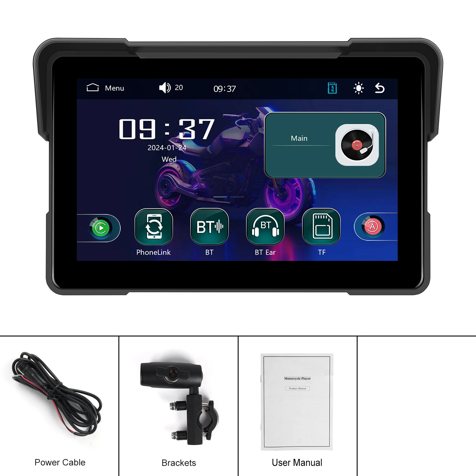 Podofo 7 Inch Motorcycle Portable Wireless Carplay /Android Auto Monitor IP67 Waterproof  Support Airplay Android cast BT
