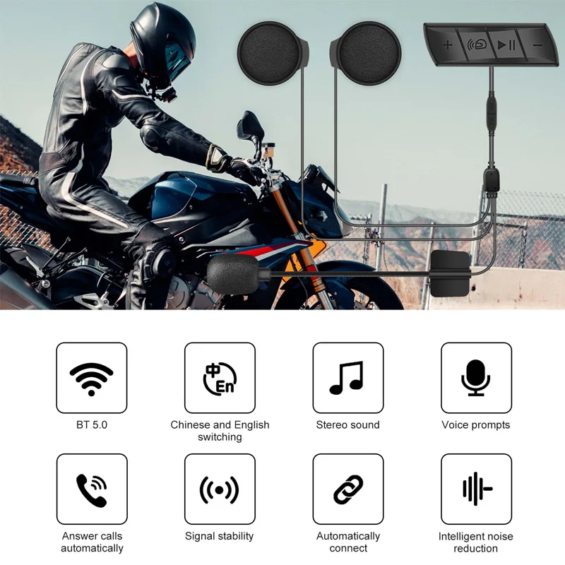 Voice Assistant Handsfree Fm Radio Motorbike Earphone Waterproof Music Player Speaker Wireless Motorcycle Helmet Headset