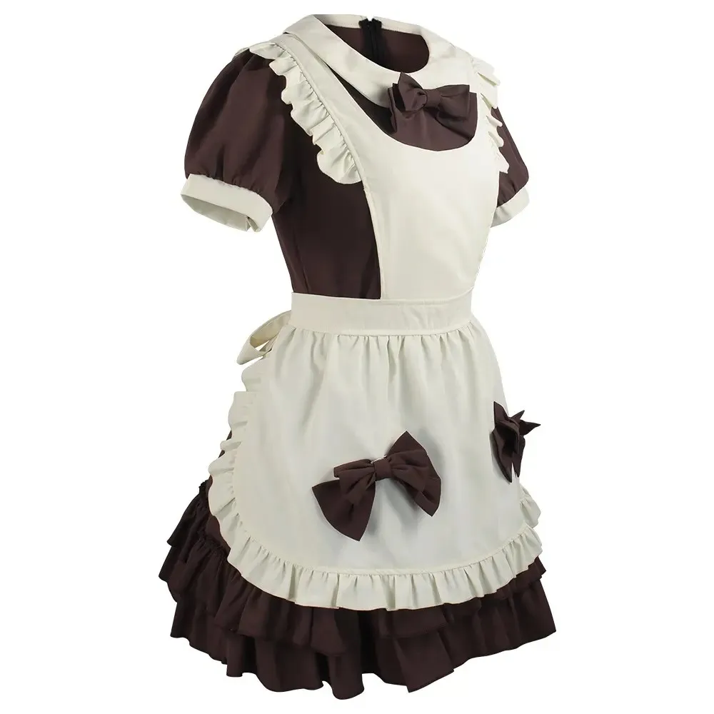New Design Lolita Dress for Women Cute Maid Uniform Set with Apron Made of Polyester for Coffee Bubble Halloween