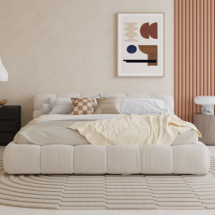 Luxury king queen size upolsthered bed room set modern white velvet design double home furniture bedroom set