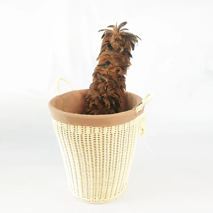 Renel Custom Plastic PE Rattan Woven Plastic Storage Basket With Liner For Hotel Bathroom