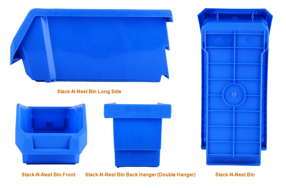 100% PP material passed test stack and hang bins for industry  multi size plastic storage bin stackable