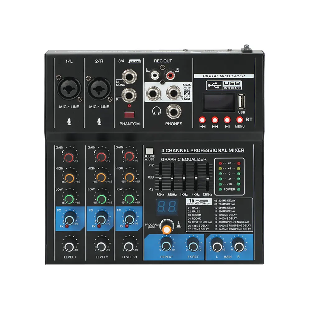 Лидер продаж, Профессиональный 4-канальный аудиомикшер TEBO, DJ-контроллер, мини-аудиомикшер для домашней вечеринки