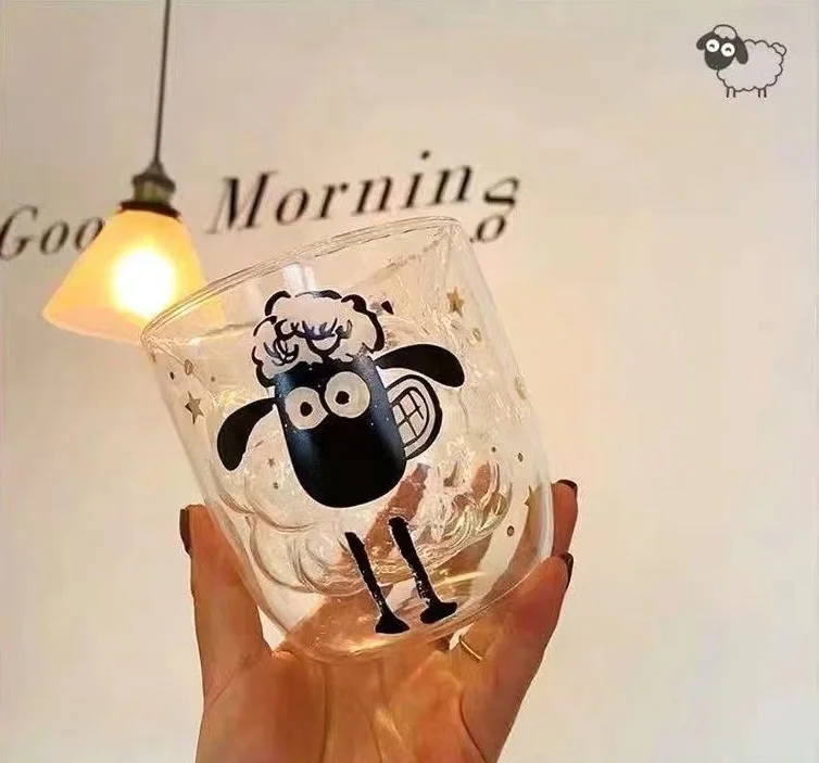 Wholesale Small Cute Sheep-shaped Clear Glass Free Creative Personality Coffee Juice Milk Mug with Spoon