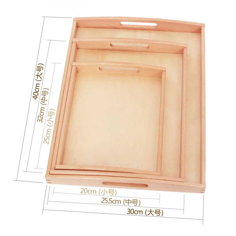 Xiair Wooden Montessori Tray Toy Science Teaching Aid Kindergarten Montessori Wooden Tray Early Education Montessori Medium Tray
