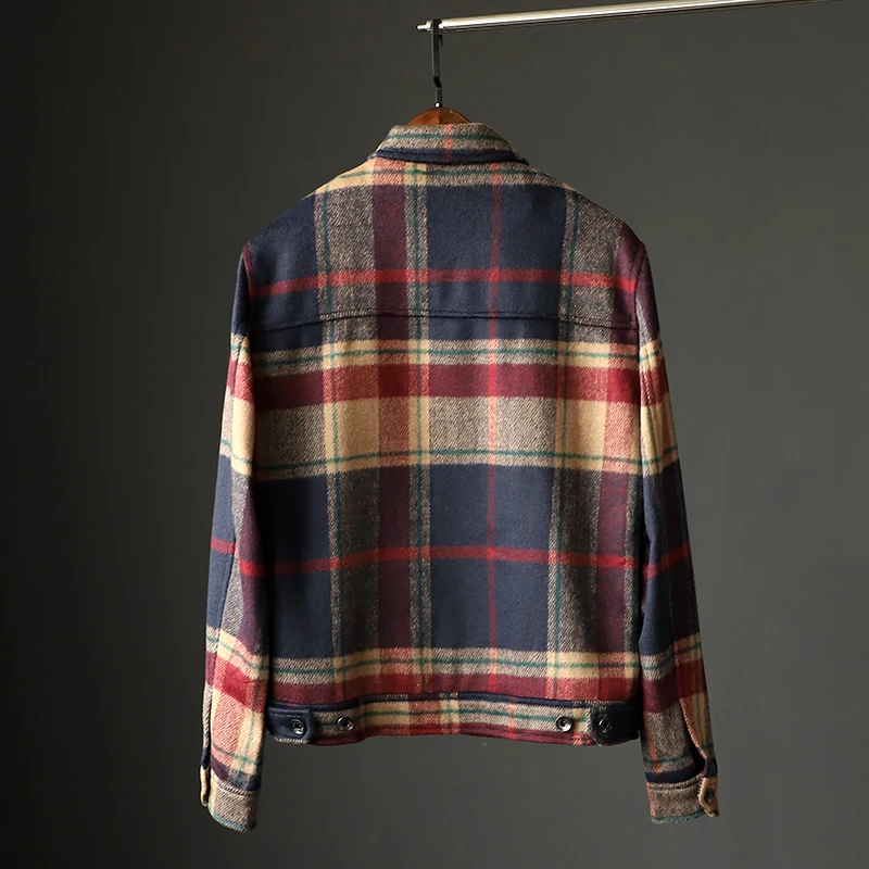 Men Clothing Red Check Jacket Slim Fit Thick Jackets Blazer for Winter Bomber Jacket Cashmere Shell Regular Clothing Length