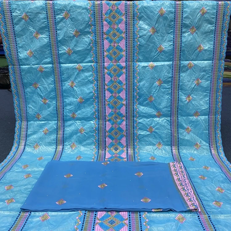 Embroidery cotton lace bazin fabric 5 yards + 2 yards HNExxj0328