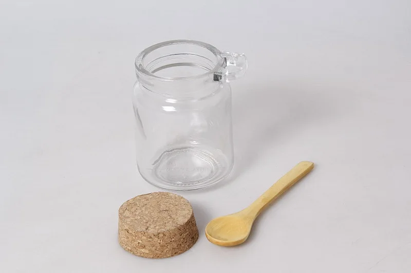 Stocked 250ml Clear Round Bath Salt Glass Bottle Jar With Cork Lid and Spoon
