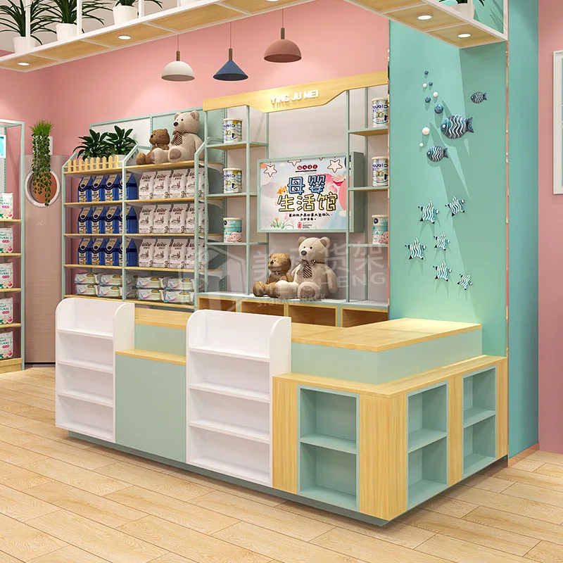 Meicheng Customized Size Single Sided Wooden Display Supermarket Racks Shelves Wall Storage Shelf With Cabinet