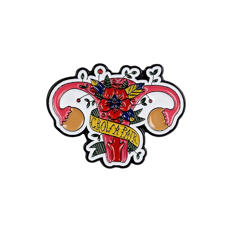 
Foreign Trade Hot Sale Europe And America New Alloy Brooch Cartoon Human Body Uterus Rose Flower Punk Retro Brooch Badge 