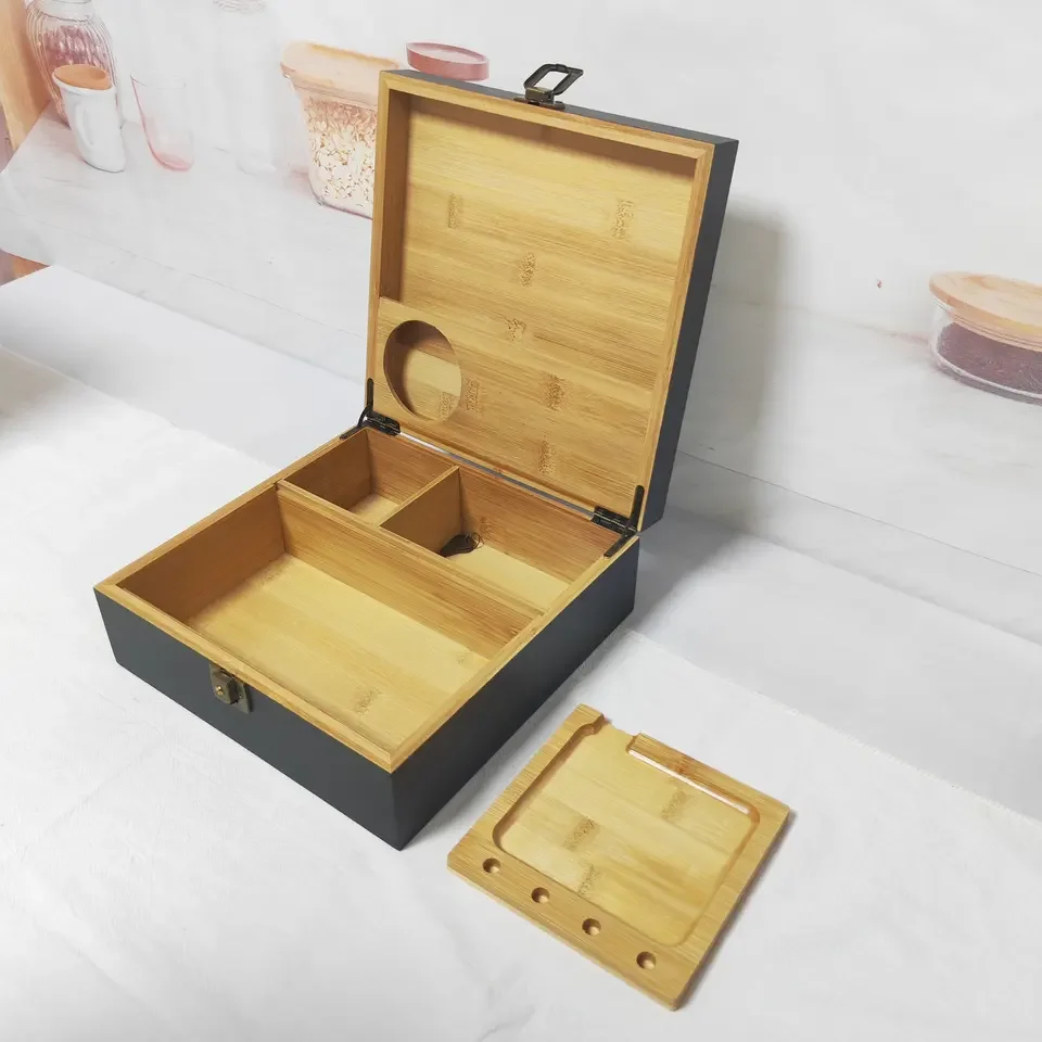 luxury Father day gifts rolling tray storage waterproof bamboo wooden stash box smell proof with lock smoking accessories