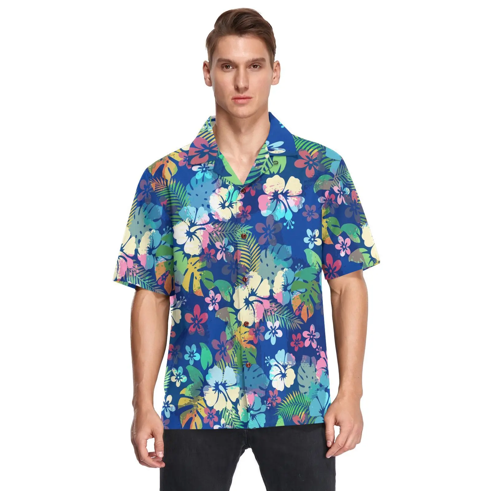 Гавайский рынок, повседневные мужские рубашки с тропическим гибискусом и цветами без рукавов, рубашки с коротким рукавом для пляжа
