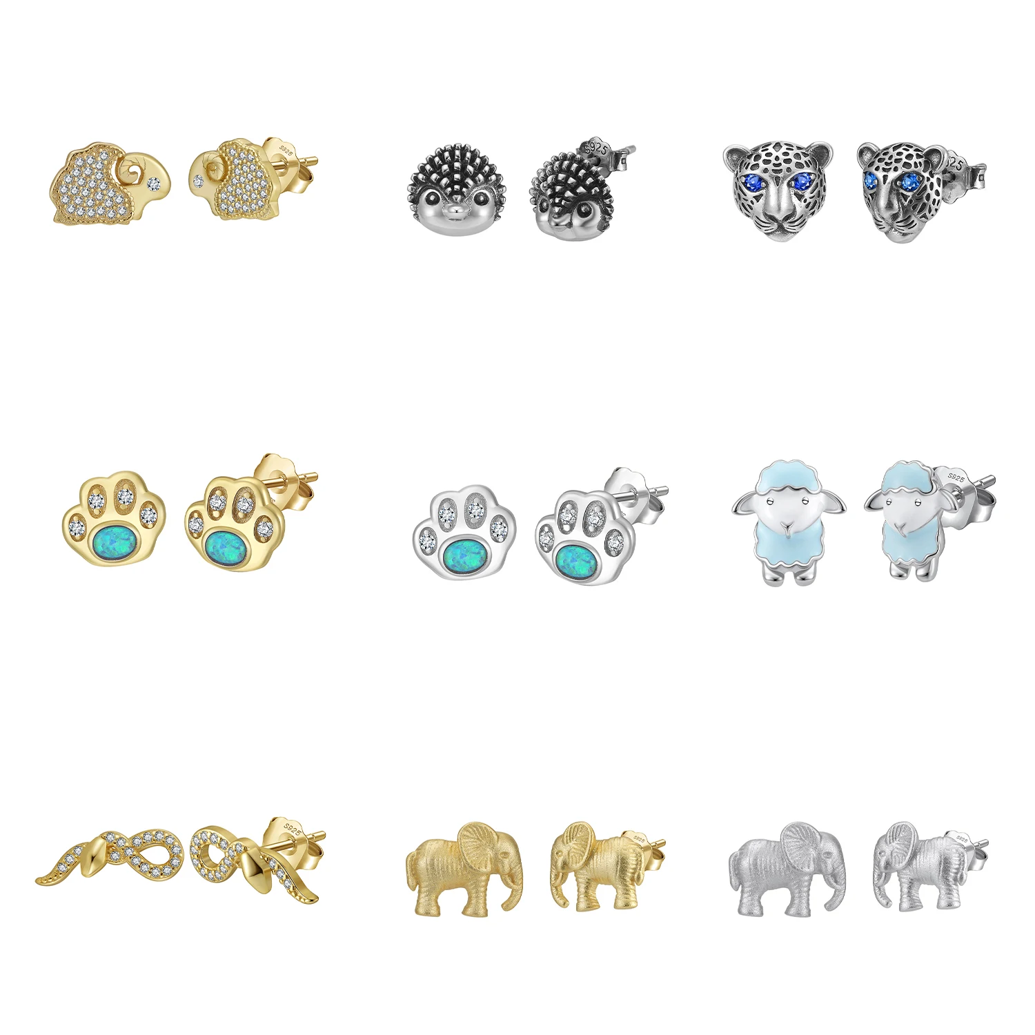 Vintage aretes de plata S925 Sterling Silver Oxidized Silver Cute Animal Hedgehog Snake Sheep Stud Earrings Jewelry Women