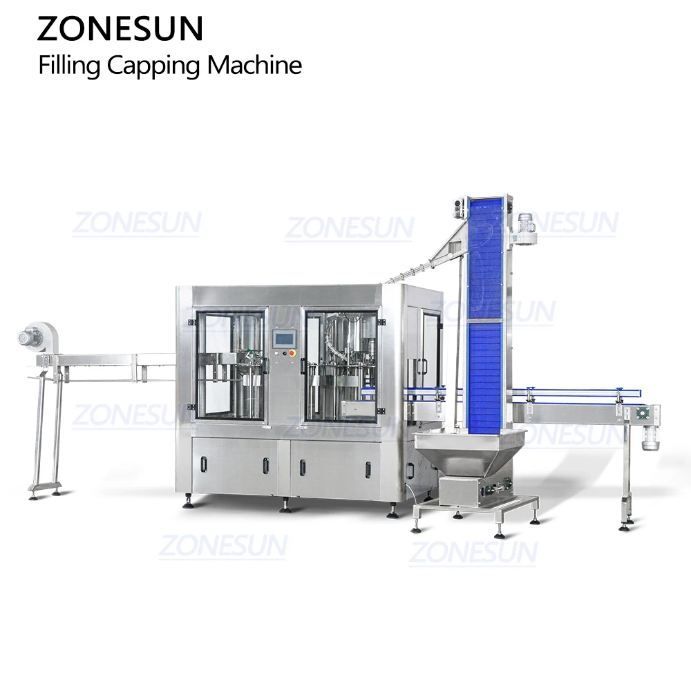 ZONESUN ZS-AFC883 Full Automatic 3 IN 1 Small Scale PET Bottle Mineral Water Liquid Beverage Rotory Filling Capping Machine