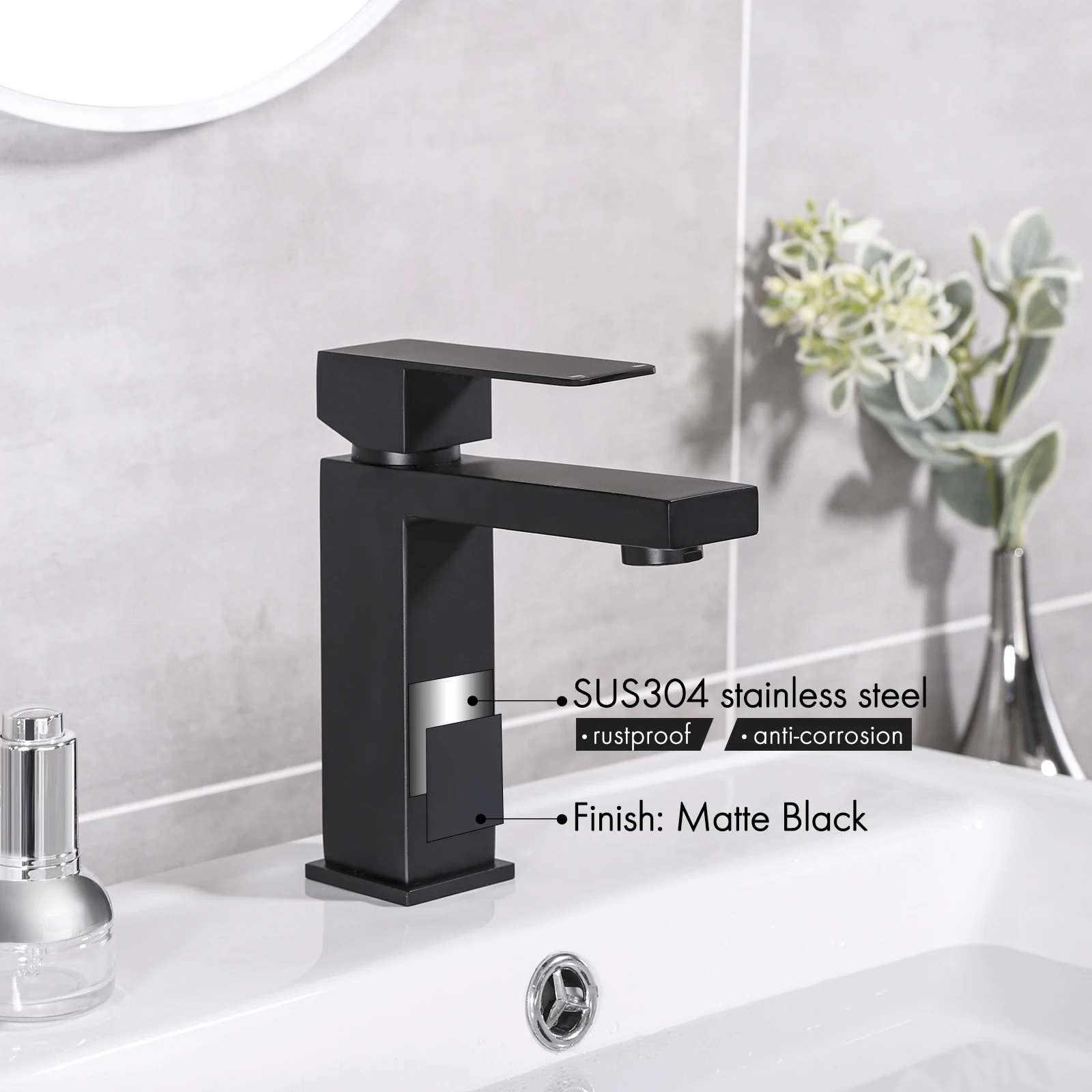 Regular Matt Black Single Handle Stainless Steel Lavatory Faucet cUPC Certified Vanity Faucet Bathroom Sink Faucet