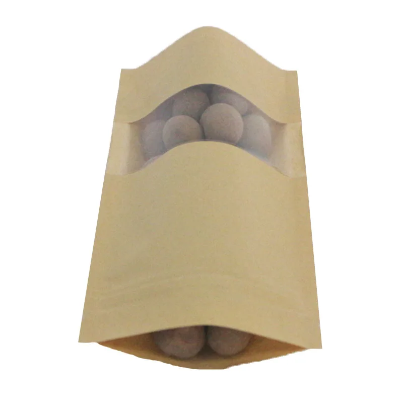 
12x20cm Kraft paper bag ziplock flat bottom with window 