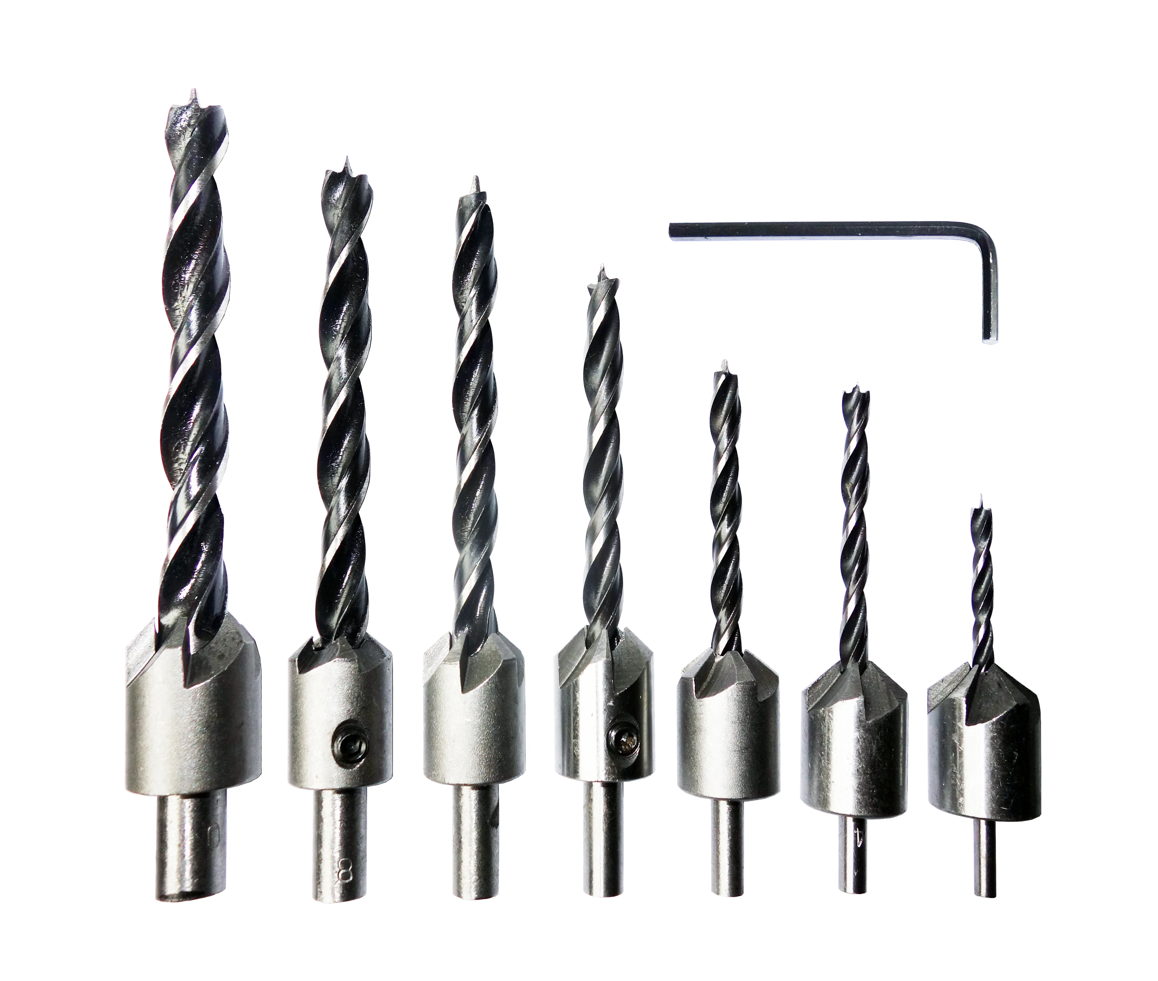 Countersink Drill Bit Set Power Tools Accessories with Hex Key for Plastic, Woodworking Tool by Power Drill (7pcs,3-10mm)