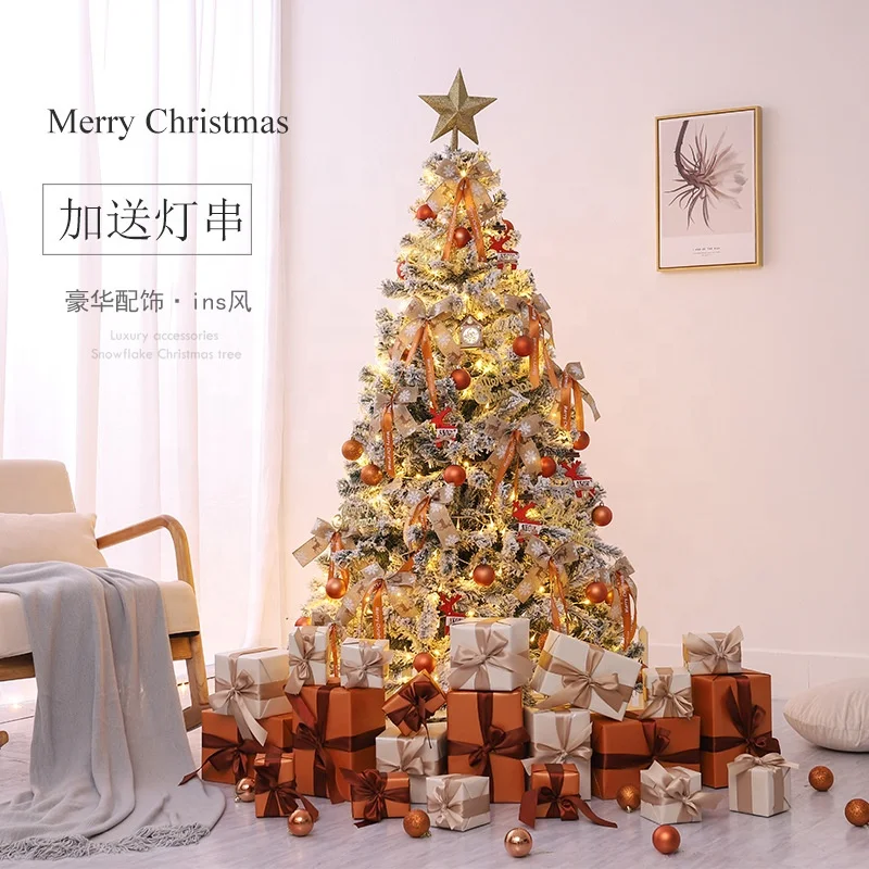 2021 120cm-400cm PVC PE Christmas Tree Artificial Christmas Tree Decoration with Warm White LED Lights for Christmas Decoration