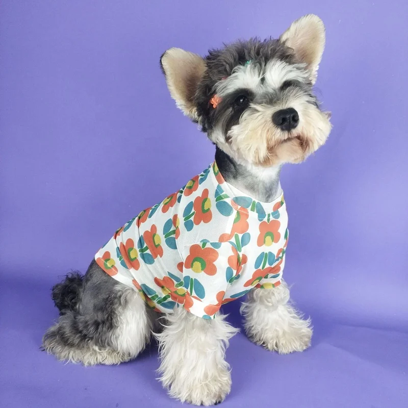 
MIGU Durable Small dog mesh breathable pet outfit T-shirt small flowers dog tee shirt 