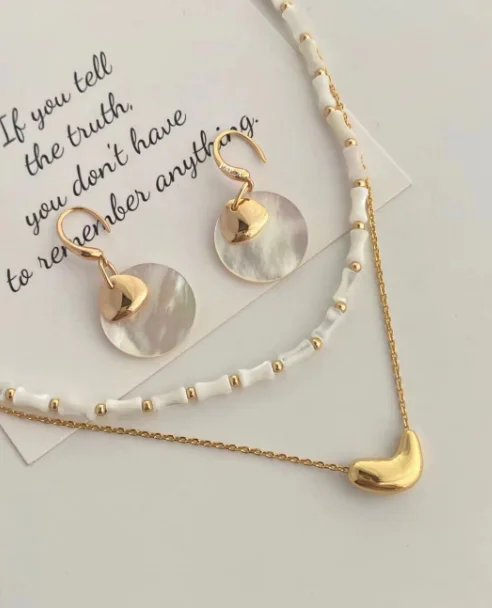 Classic Gold Plated shell bamboo Necklace for Women Cute Bead Delicate Jewelry for Wedding Party or Gift