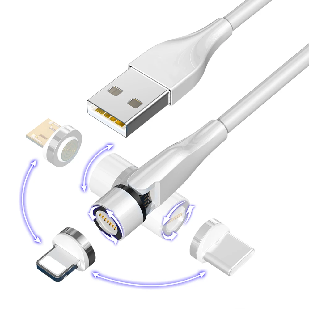 Магнитный вращающийся USB-кабель для зарядки, USB-шнур, кабель 3 в 1, зарядное устройство, беспроводной зарядный адаптер, быстрая зарядка, магнитный светодиодный кабель для телефона