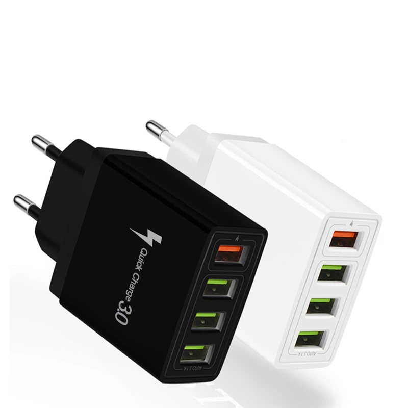 Заводская цена, быстрое Сетевое зарядное устройство с 4USB-портами и поддержкой QC 3,0 для Samsung S8, S9, iPhone 7, 8, US, EU, UK