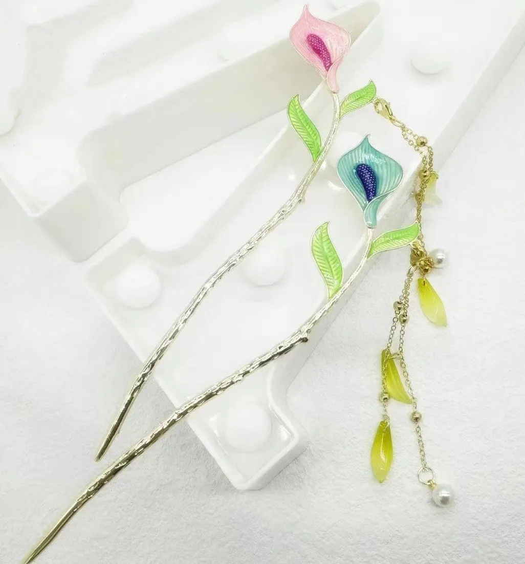 RARA 2022 Hot Sale New Hair Accessories Women Elegant Calla Hair Fork with Tassels Metal Hair Stick Beautiful Hairpins for Girls