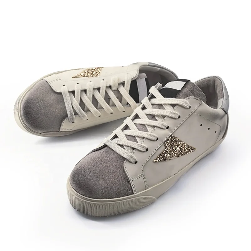 Original Quality Golden Glitter Old Ball Star Grey Suede White Cow Leather Women Sneakers Chaussures de Skate Unisex Men Shoes