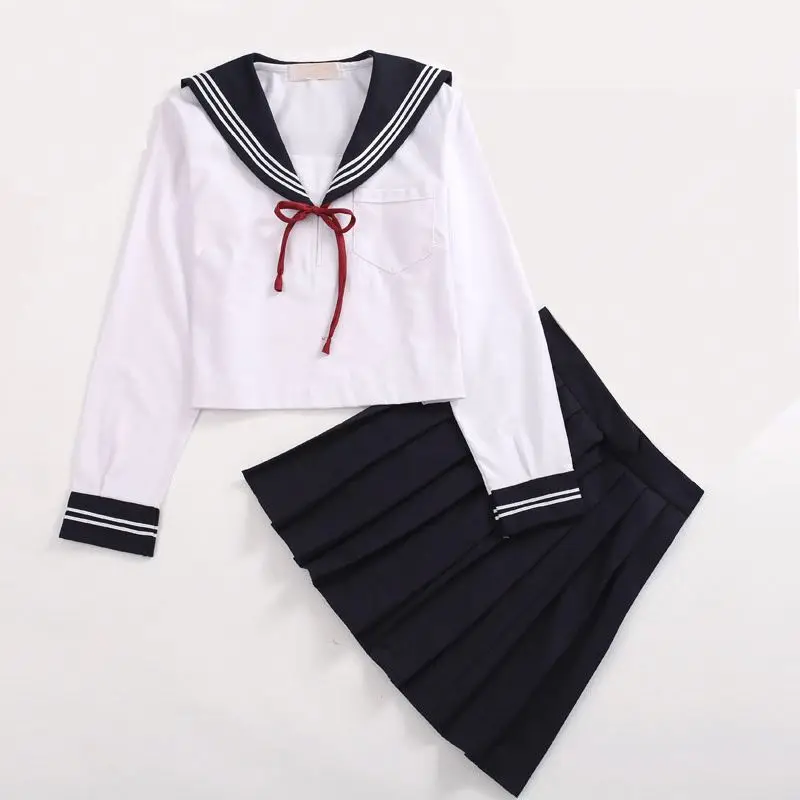 New Custom 60% Polyester 40% Cotton Women Sailor Suits Girls Embroidered Logo Autumn JK School Uniform Sets